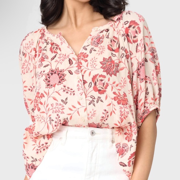 Sanctuary Floral Cotton Short Sleeve Button Down Blouse - Picture 1 of 8